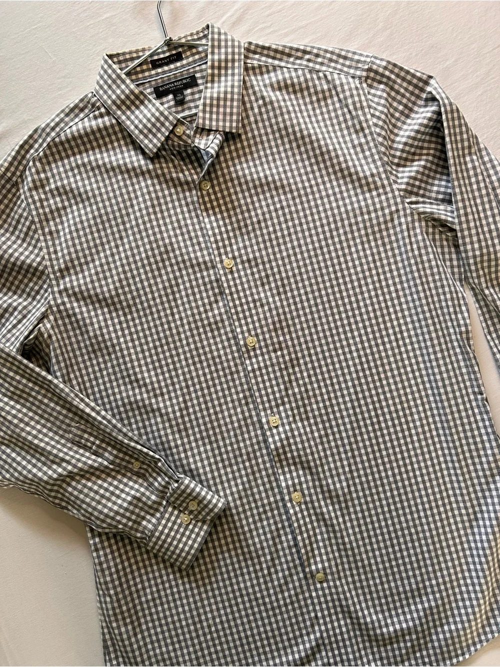 Banana Republic Grant Fit Gray Gingham Non-Iron Dress Shirt XL